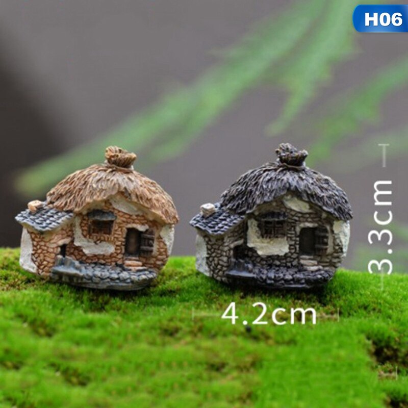 1 stk miniature havearbejde landskab mikro landsby stenhuse miniaturebillede hus stråtækt hytter til haveindretning tilfældig farve: 6
