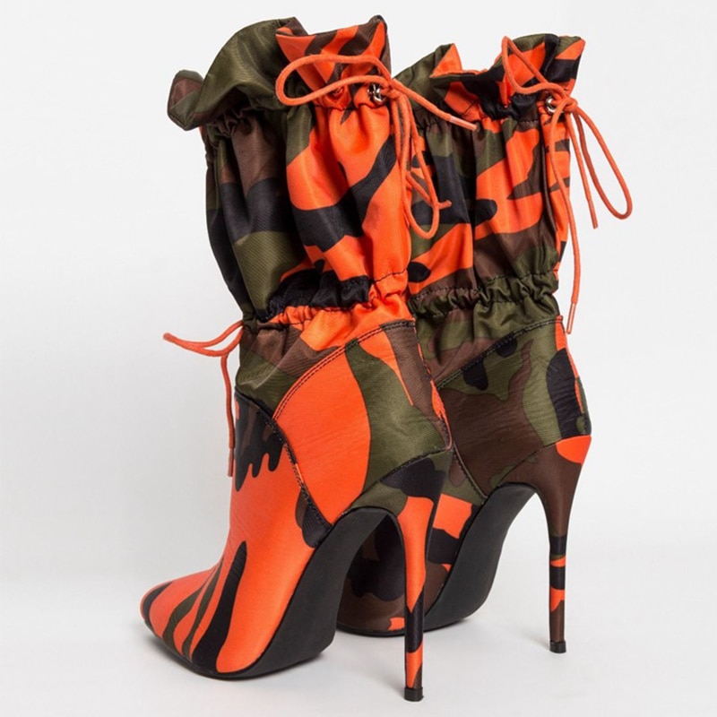 Wetkiss camouflage boots dam mid kalv boot vinterskor kvinnliga stilettklackar skor dam spetsiga tå elastiska partyskor