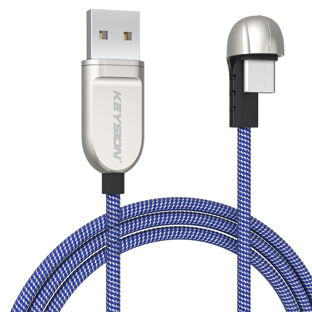 KEYSION 3A Schnelle Ladung Typ C USB Kabel 90 Grad USB C Biege Spiel Ladekabel Android Telefon Ladegerät 90 winkel Typ-C Daten Kabel: Blau