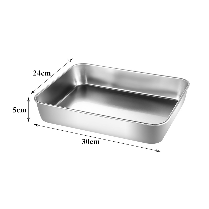 Stainless Steel Rectangular Baking Tray Food Barbecue Bakeware Fruit Bread Storage Plate with Handle Deep Pan Dish Kitchen Tools