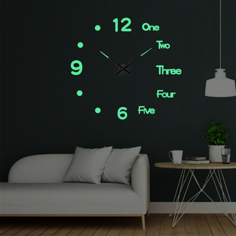 Creatieve Lichtgevende Wandklok Woonkamer Diy Muursticker Klok Mute Klok Klok Muur Home Decor Muur Digitale klok