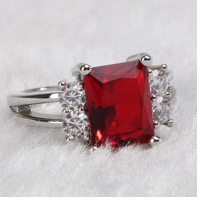 Cellacity Zilver 925 Ring Voor Vrouwen Rechthoek Edelstenen Fijne Sieraden Geometrie Wit Rood Zirkoon Trendy Vrouwelijke Accessoire Voor Party