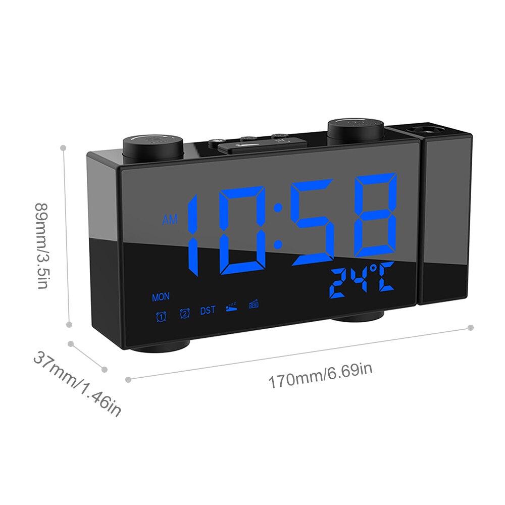 Digitalt fm projektion radio vækkeur med snooze funktion bord indretning ur digital vejr led baggrundsbelysning klokke timer