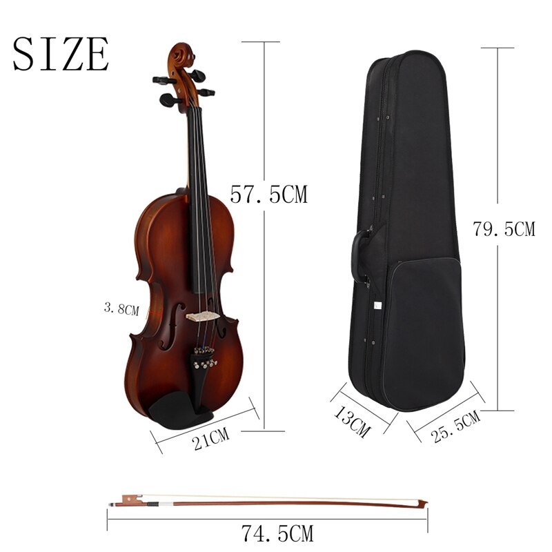 4/4 Full Size Matte Retro Ebony Acoustic Violin Fiddle with Case Bow