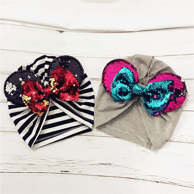 Forår sommer baby hue turban hat piger minnie mouse ører headwrap med pailletter hår sløjfer fotografering rekvisitter kasket  h262d
