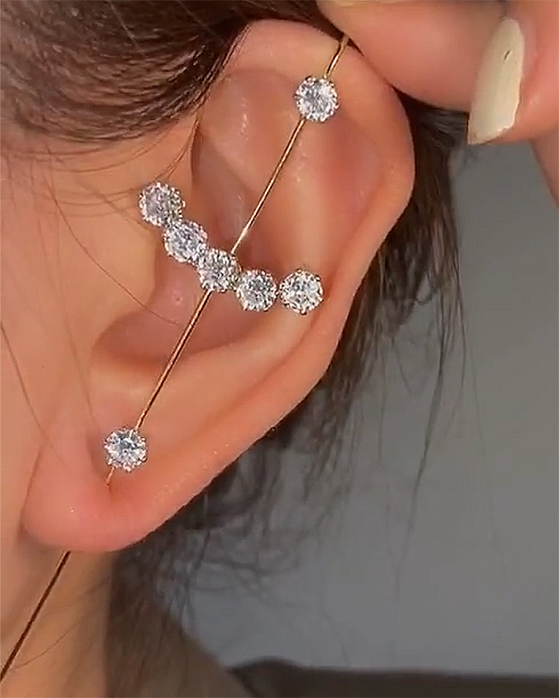 Nuevos pendientes de gancho sobre orugas con aguja para oreja para mujer, pendientes de perforación de circonio con incrustaciones de cobre Diagonal de aurícula envolvente/1 ud.: Bronce antiguo plateado
