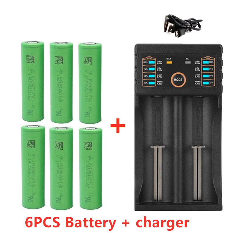 100%  originele 3.7 v 3000 mah 18650 batterijen voor  us18650 sony vtc 6 30a speelgoed gereedschap zaklamp batterij + usb lader: Geel