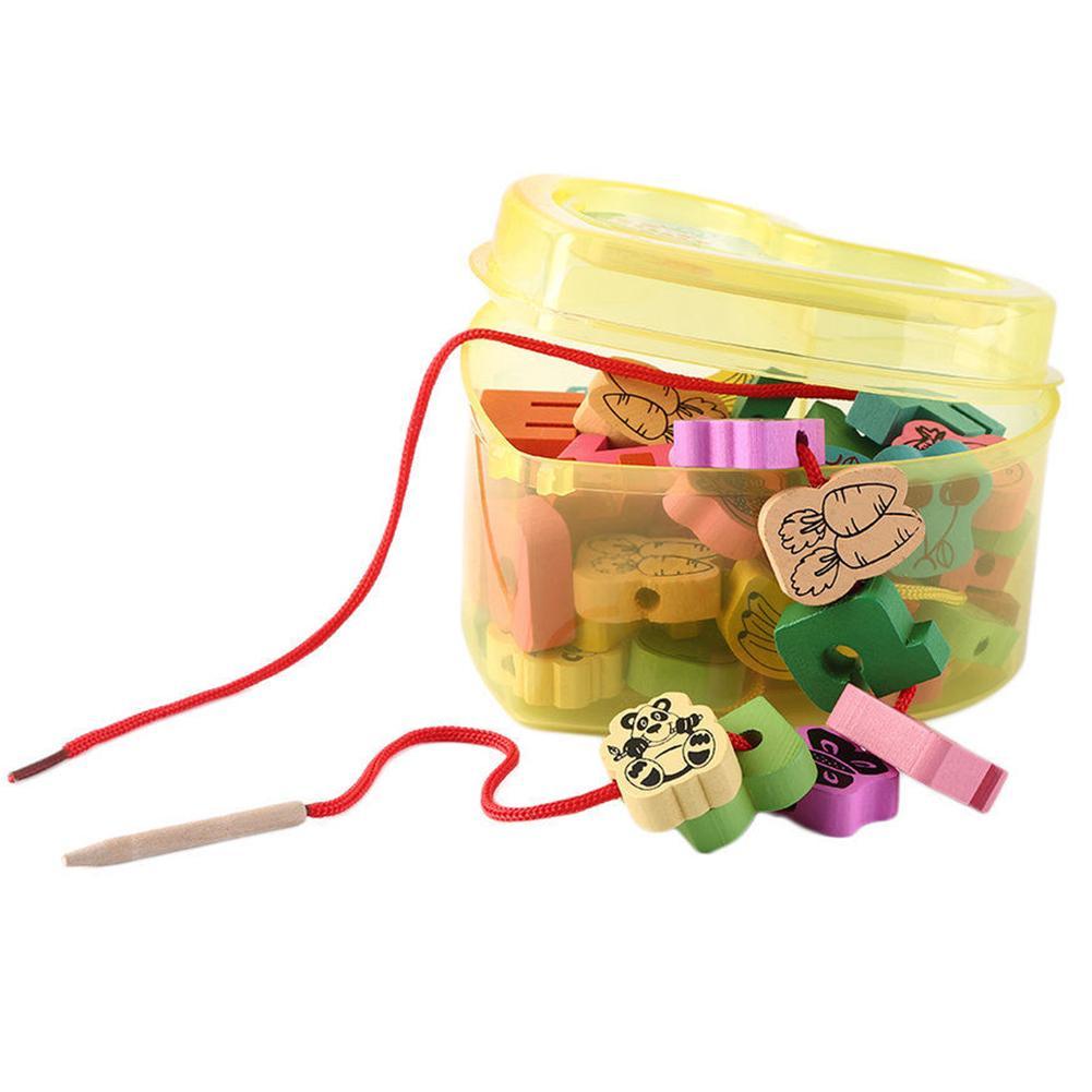 Jouets en bois pour bébés, 25 pièces, dessin animé, perles de laçage, jeu d'apprentissage, illumination éducative, pour enfants