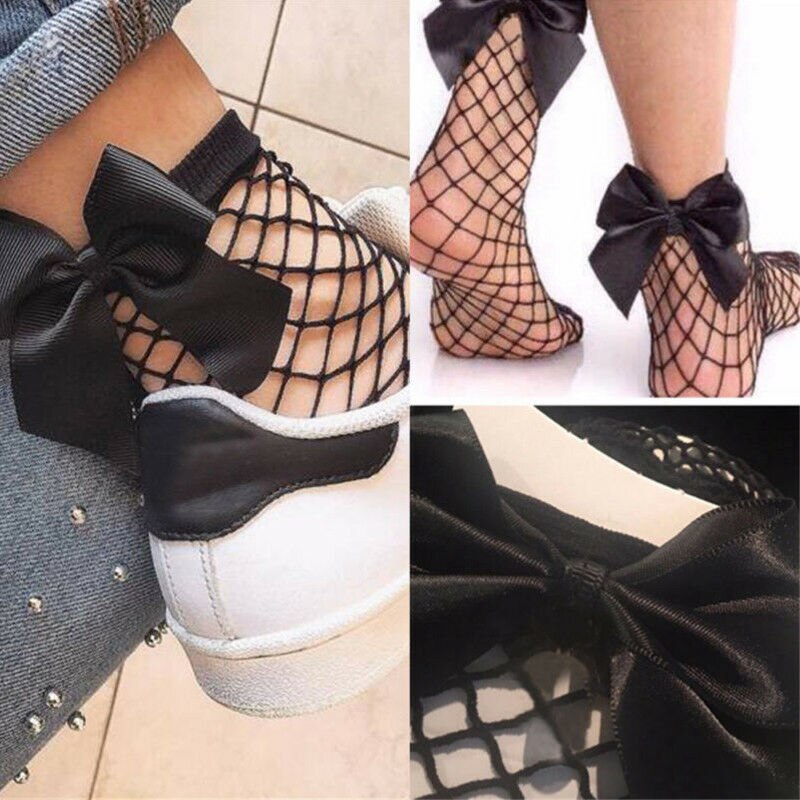 Baby Girls Kids Mesh Socks Bow Fishnet Ankle High Lace Fish Net Vintage Short Sock Summer