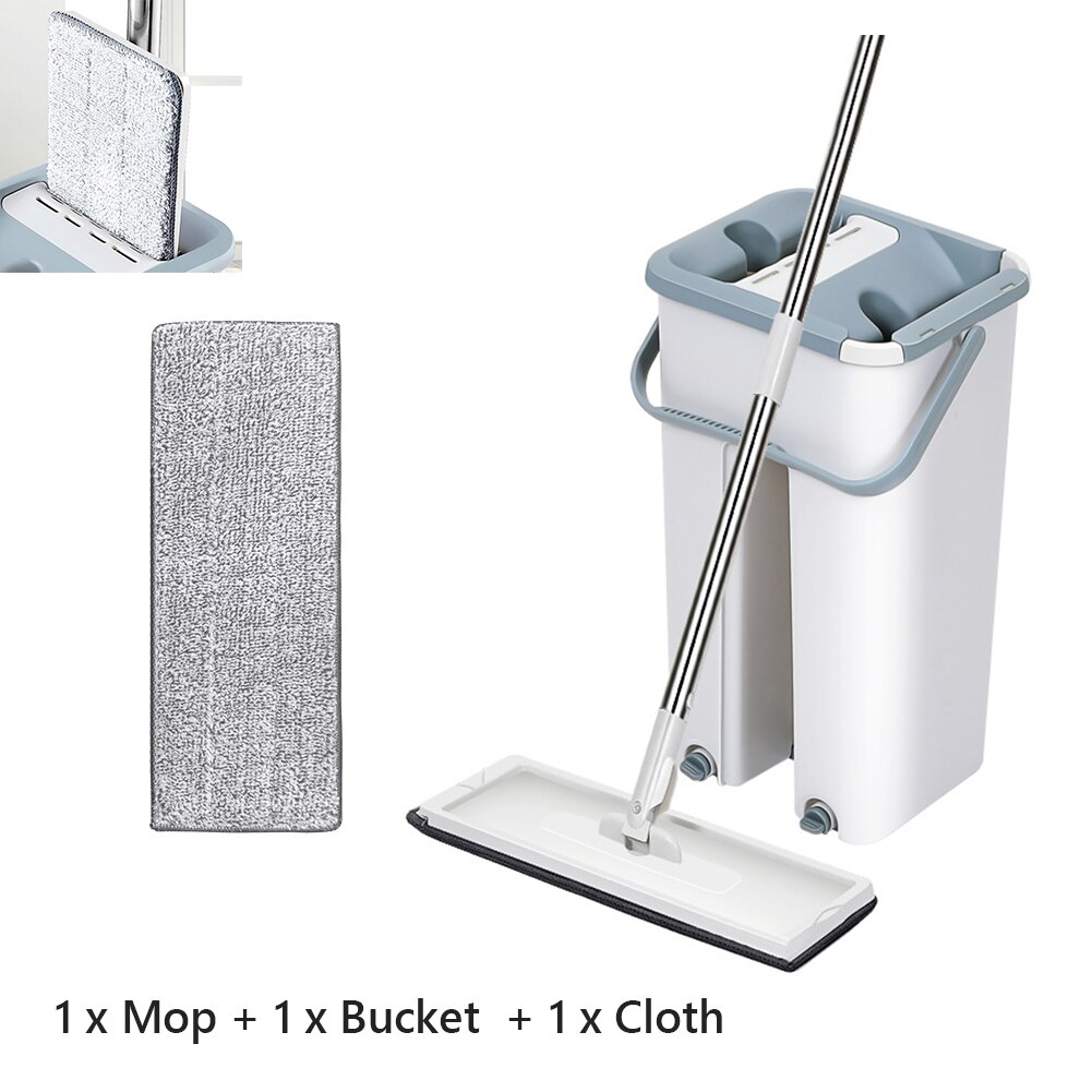 Floor Mop Set Automatic Mop Flat Buckets Avoid Hand Washing Set With Microfiber Pads Wash Cleaning System Floor Squeeze Magic: 001