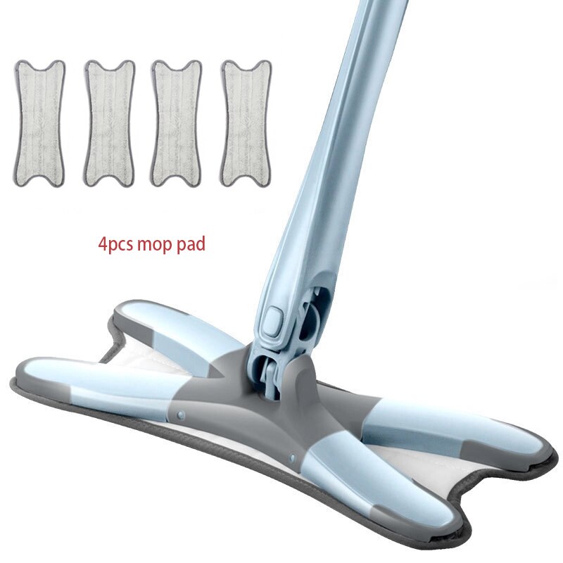 Serpillière plate de Type X avec 3 tampons en microfibre, outil de nettoyage ménager réutilisable, sans main, 360 degrés: Rouge