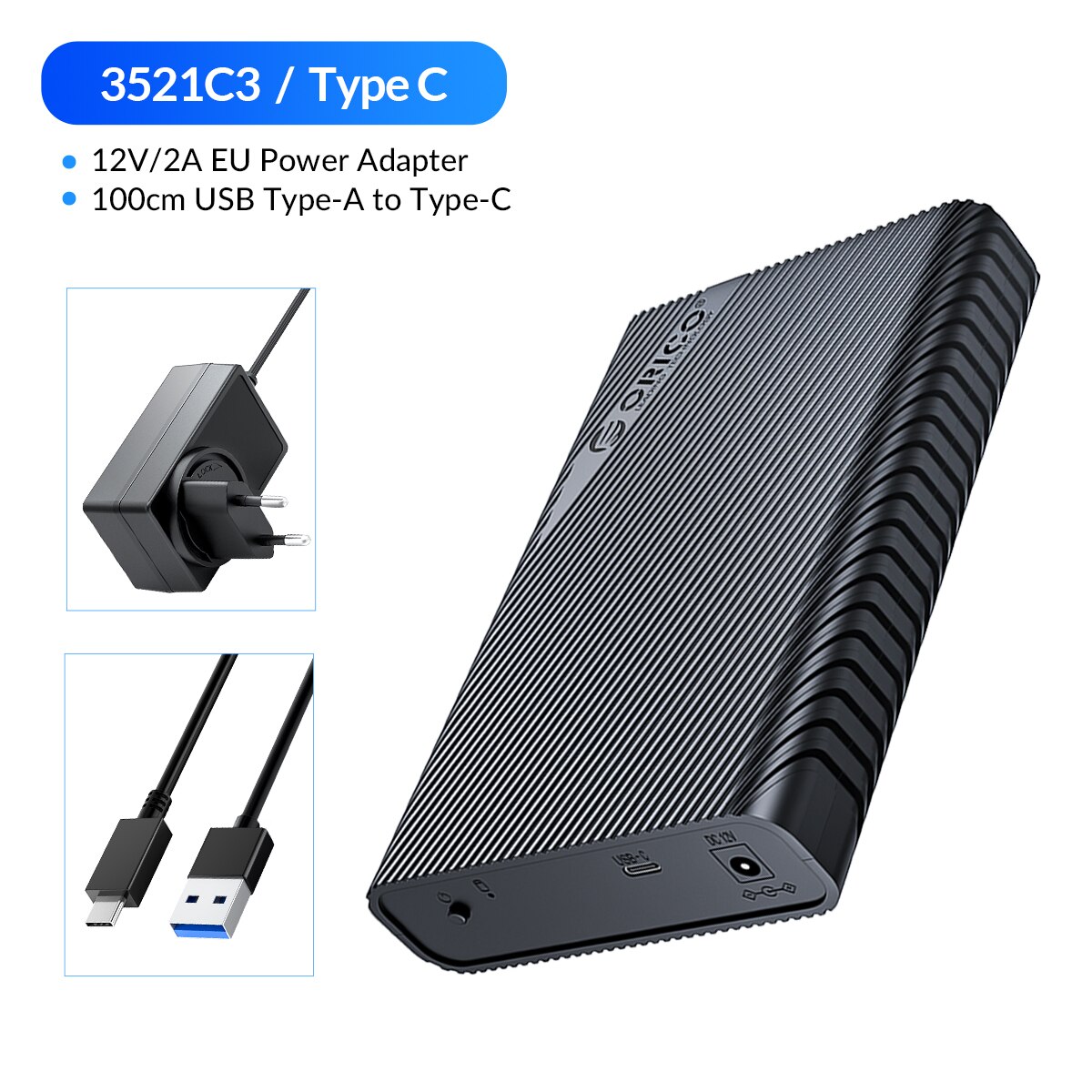 ORICO 3.5 inch External Hard Drive Enclosure USB 3.0 to SATA 3.0 Hard Drive Case for 2.5/3.5 HDD Box with 12V2A Power Adapter: ORICO 3521C3-EU