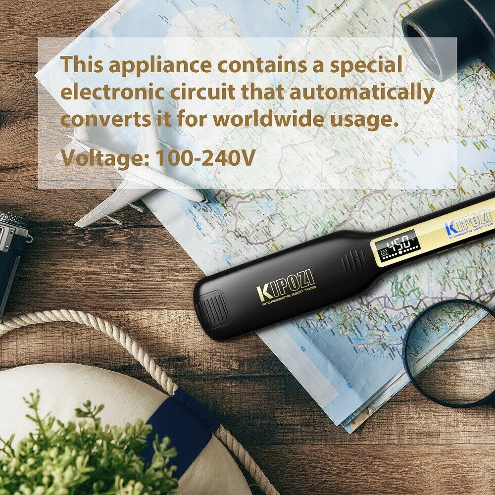 KIPOZI Hair Straightener Flat Iron Digital LCD Display Titanium Dual Voltage Instant Heating Curling Iron Hair Care
