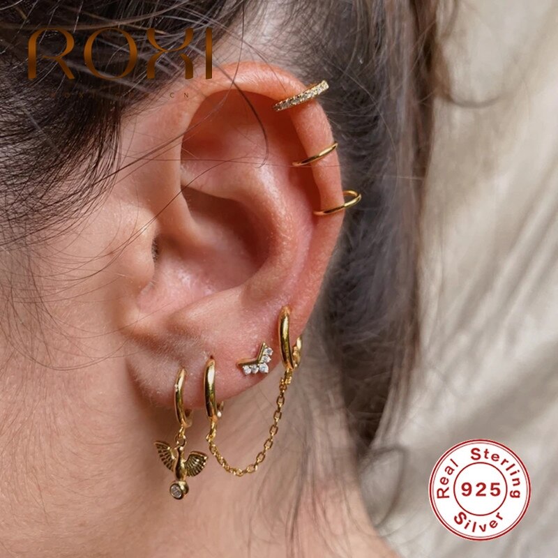 ROXI Handschellen Runde Doppel Band Ohrringe für Frauen Mädchen Punk Jäzehn Schmuck Pendientes Knorpel Ohrring Silber 925