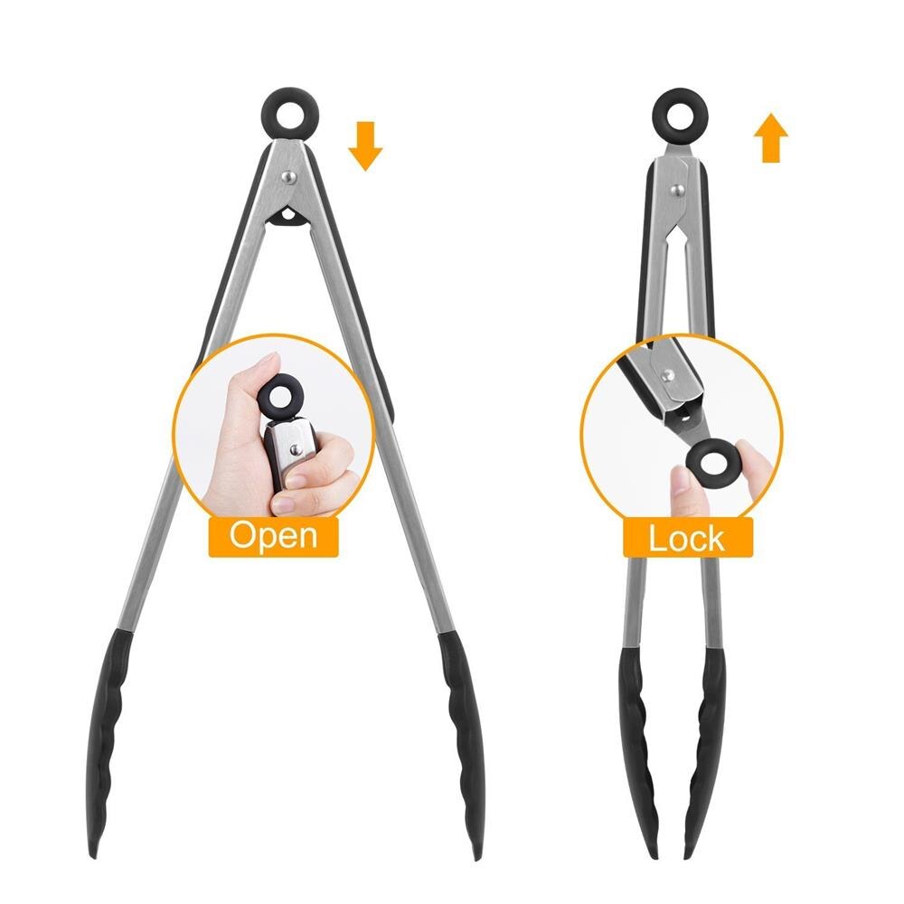 Kitchen Silicone Food Tongs 2 pack 9 Inch & 12 Inch Non-Slip Non-Stick BBQ Grilling Tong Cooking Tong with Joint Lock