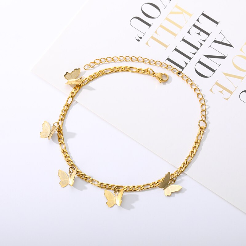 Gouden Vlinder Enkelbandje Goud Rvs Enkelband Boho Strand Enkelbanden Voor Vrouwen Sandalen Voet Armbanden Vrouwelijke Sieraden