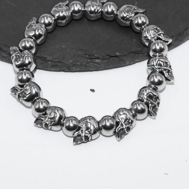 Neo-Goth Kid Hoofd Metalen Staal Ball Skull Armband Voor Mannen Rock Biker Sieraden: Default Title