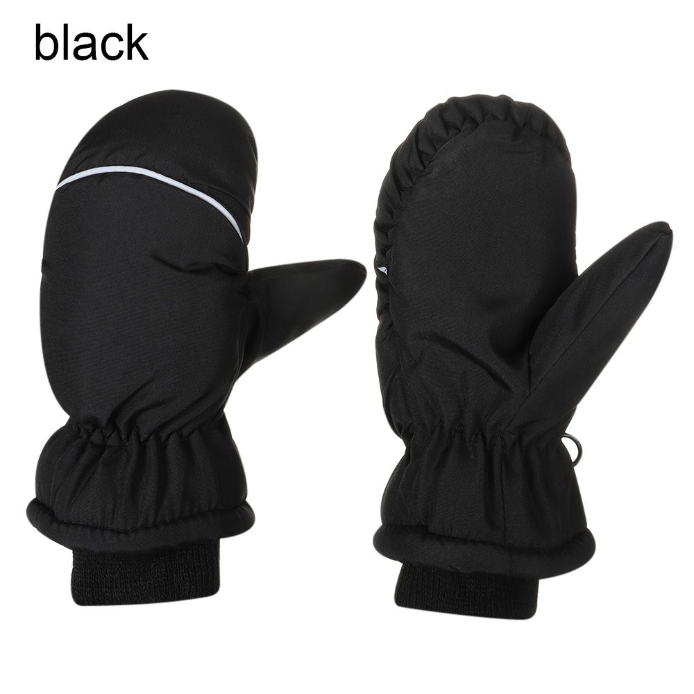 Winter Must Children Kids Windproof Waterproof Snow Snowboard Children Ski Gloves Outdoor Riding Long-sleeved Mitten: Black