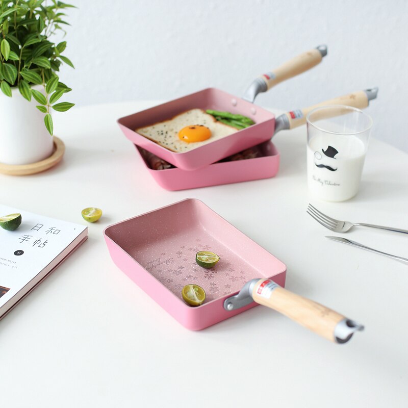 Japansk stekpanna trähandtag tamagoyaki omelett non-stick pan stekt ägg pannkaka köksgryta stekt kyckling matlagningsverktyg