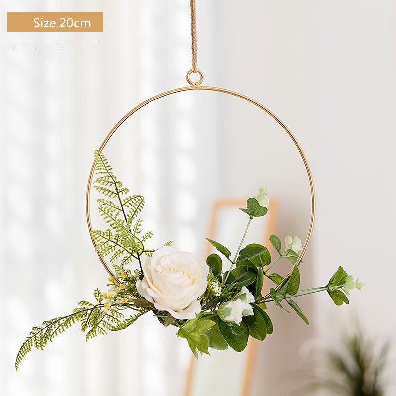 Cilected Smeedijzeren Muur Opknoping Decoratie Guirlande Hennep Touw Opknoping Kunstmatige Bloem Krans Voor Bruiloft Wandkleden Decor: A073R11