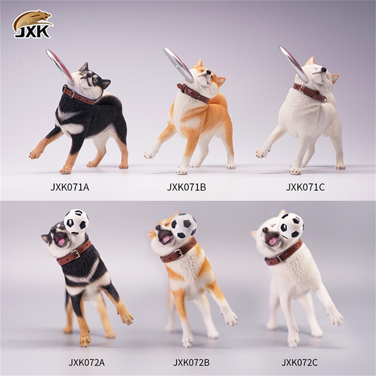 JXK 1/6 Flying Disc Shiba Inu Model Play Football Silly Dog Cute Animal Figure Ornaments Toy for Children Adults Kids