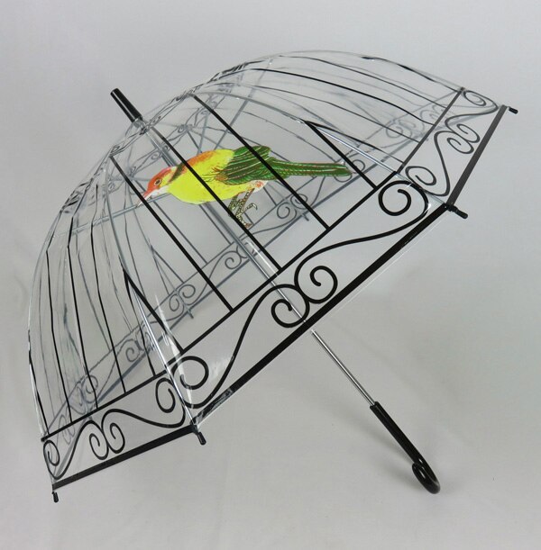 Transparent plastic Clear PVC umbrella rainy umbrella bird cage umbrella Long handle: Black Cage