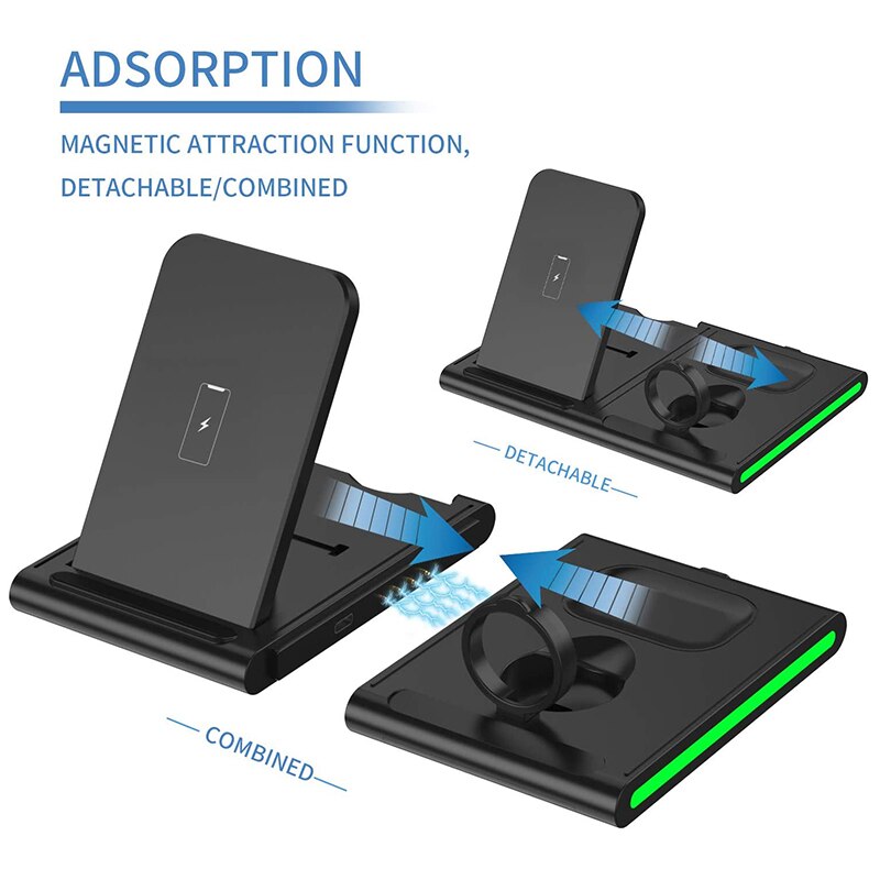 Draadloze Oplader, 4 In 1 Snelle Draadloze Laadstation Compatibel Met Meerdere Apparaten Qi-Gecertificeerd Snel Opladen