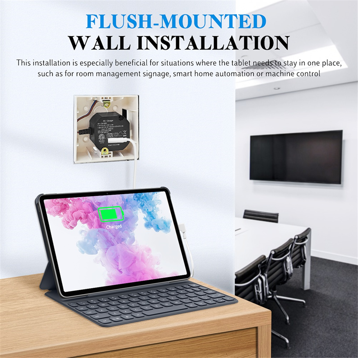 AC-zu-USB-C-Adapter, bündiges Wandnetzteil für USB-C-Tablets, 5–20 V, mit Ausgang, 30-W-Ladegerät für iPad