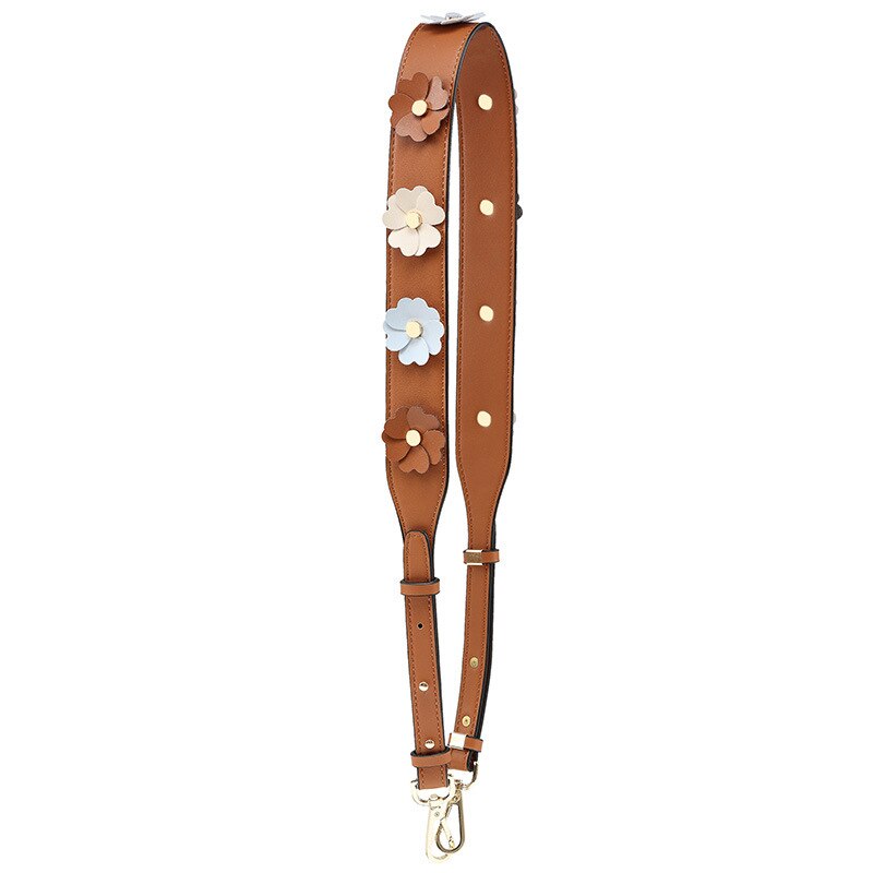 Luxury DIY Handbag Strap PU Leather Flower Women Bag Shoulder Straps for Handbags Casual Replacement Straps for Bags: BROWN B