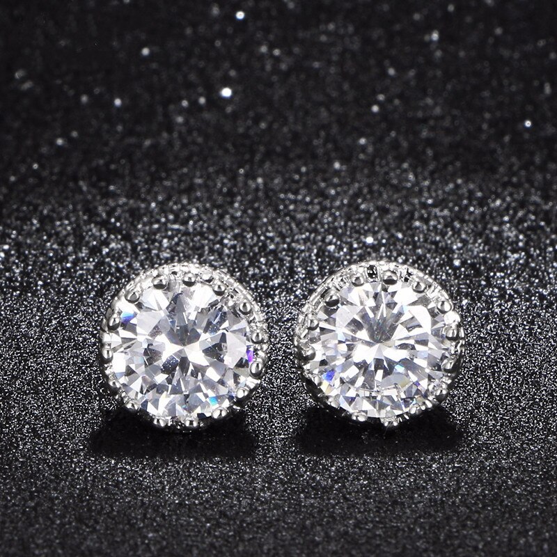 Stud Earrings For Women Solid S925 Silver Cubic Zirconia Brincos Bridal Wedding Engagement Fine Jewelry E001