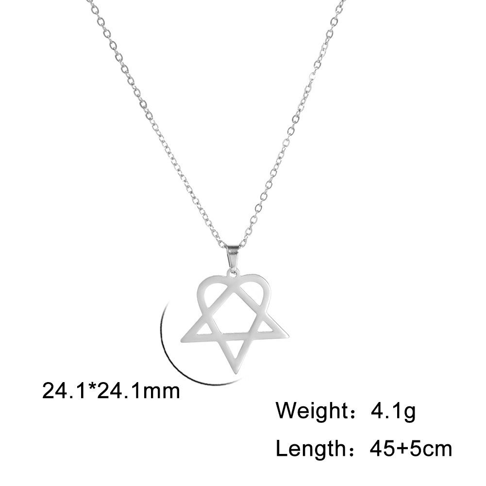 Lucktune-Collar colgante Heartagram estrella Collar de cadena pentagonal de corazón de acero inoxidable para mujeres de joyería de pareja: Color amarillo dorado claro