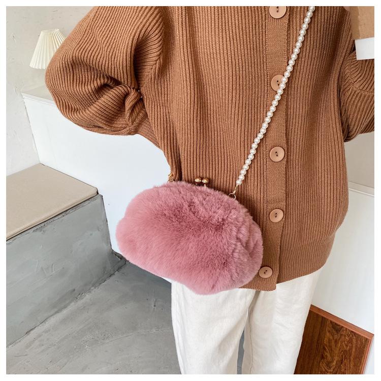 Vrouwen Zachte Bont Crossbody Tassen Voor Vrouwen Luxe Handtas Effen Kleur Keten Schouder Tas Dag Koppelingen Portemonnees: Roze