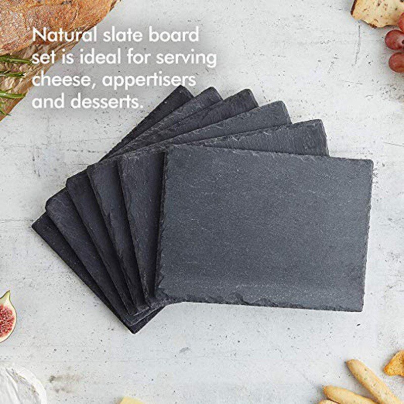 1Pcs Slate Stone Coasters Square Black Natural Edge Stone Drink Mat Serving Pad Plate For Home Bar Kitchen Tableware