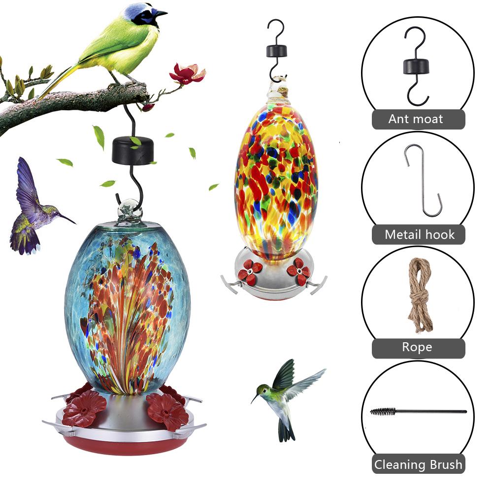 Newest Bird Feeder Hummingbird Feeder Bird Perch for Outdoors Patio Hand Blown Glass Hummingbird Feeder