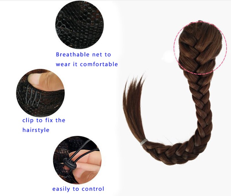 Extensiones de cola de caballo sintética de color marrón Trenza para el cabello cola de caballo con cordón para mujeres colas de pez fibra de alta temperatura