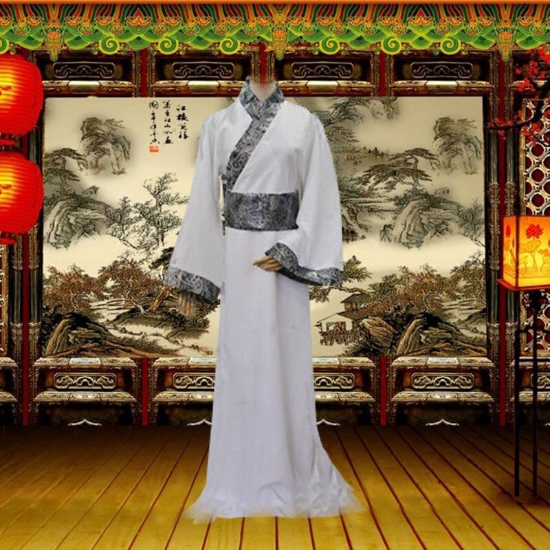 Disfraz antiguo para hombre, disfraz de danza folclórica china para adultos, disfraz nacional chino para cosplay, ropa tang, ropa hanfu para mujer 89: Puños grandes blancos / Yo