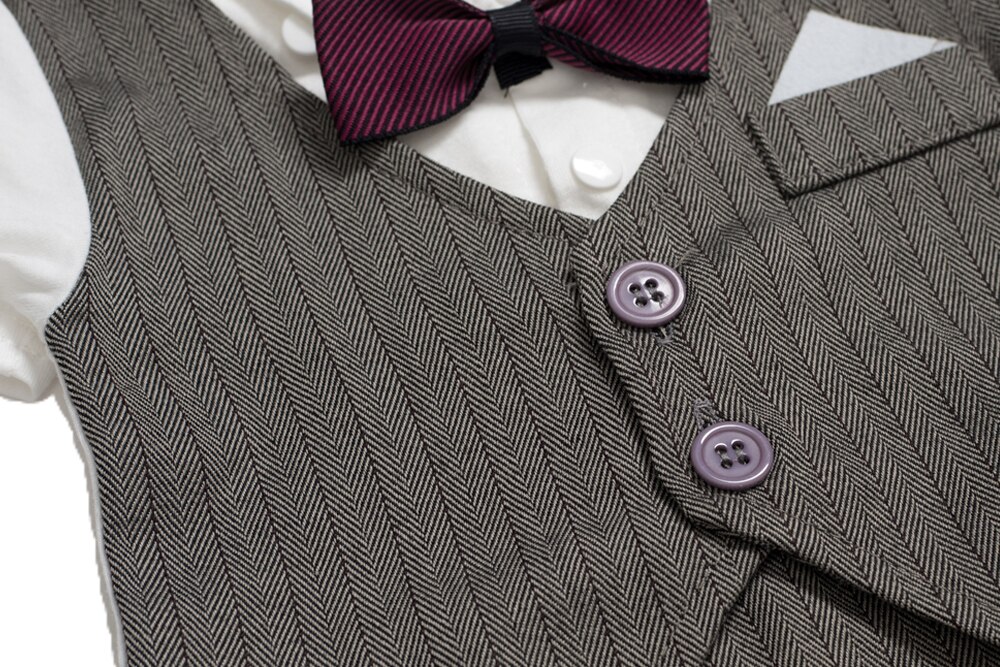 niemowlę romper ubrania dla chłopca z muszką ubrania dla dżentelmenów z krótkim rękawem niemowlę chłopiec urodziny kamizelka w paski kostium