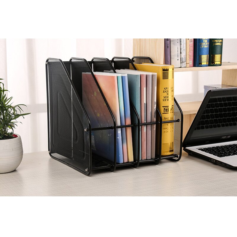 Metal Wire Mesh Four Grid Column 4 Files Black Iron File Rack Magazine Rack Reference Rack File Column