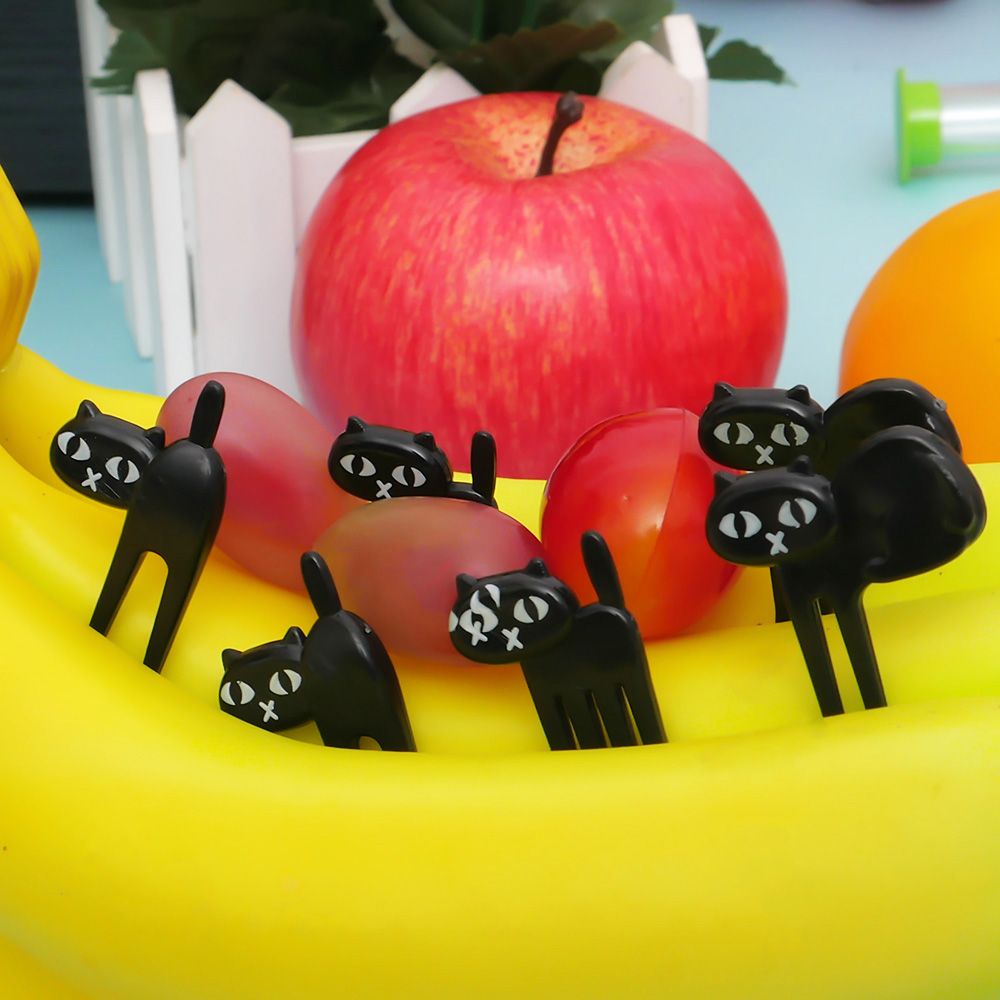 6 Pcs Mini Dier Vork Fruit Picks dessert Froks Leuke Cartoon Zwarte Kat Kinderen Bento Lunchbox Decor Accessoires