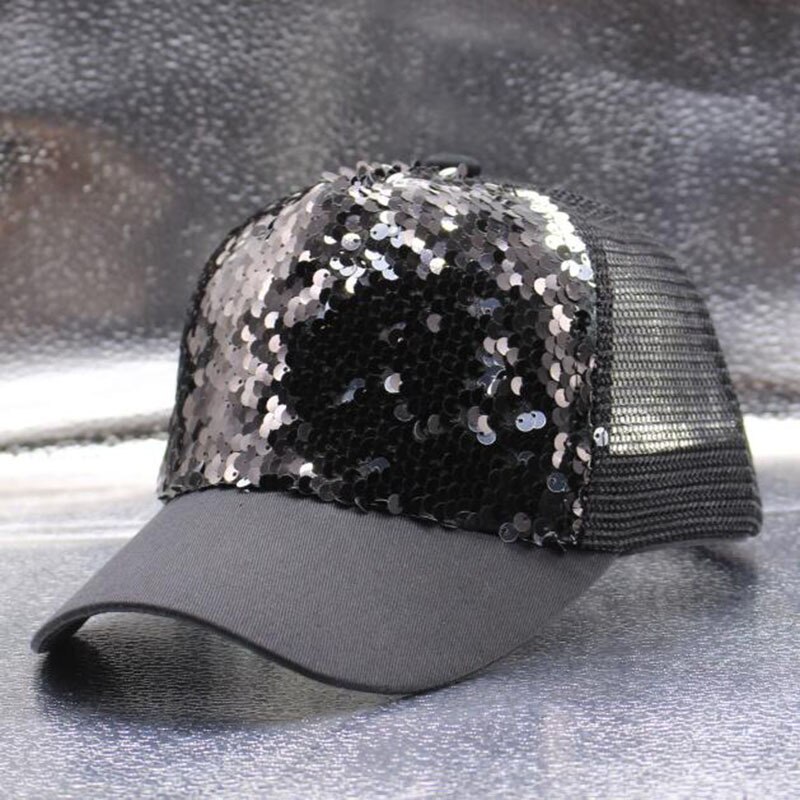 Adult&kids Baseball caps Club Bar Party Dancer Sequin Cap Children Baseball Cap Glitter Sparkling Shiny Hats Adjustable H9: Black / Adult
