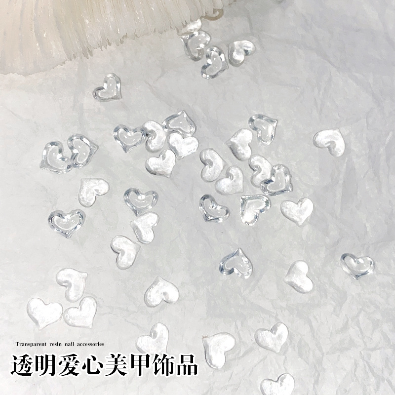 100 Uds. Decoraciones transparentes para decoración de uñas con forma de corazón de amor, dijes 3D para uñas, gemas de diamantes de imitación con parte posterior plana de resina para accesorios de manicura DIY: Gris