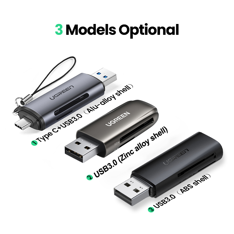 Ugreen-lector de tarjetas USB 3,0 tipo C a SD, Micro SD, TF, accesorios para PC y portátil, adaptador de tarjeta SD de memoria inteligente