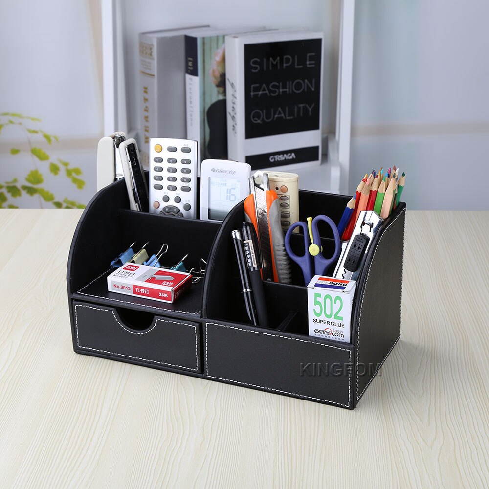 Office Supplies Multi-functional Stationery Storage boxes Pen holder Pencil Box Large capacity Desk organizer with drawer: A259 black
