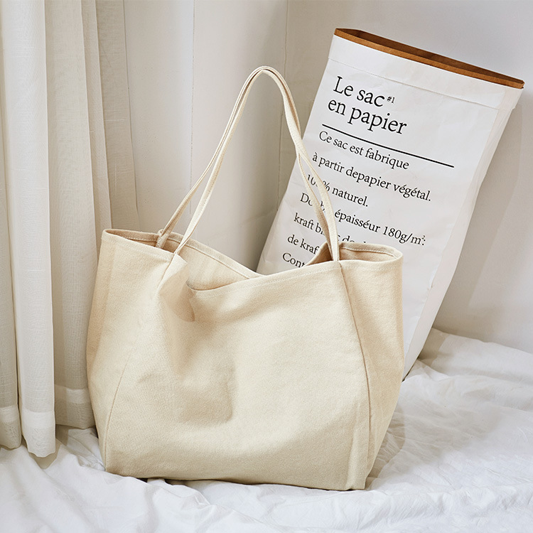 Kvinder stor lærred indkøbspose genanvendelig soild ekstra stor tote indkøbspose øko miljø shopper skuldertasker til ung pige: Beige