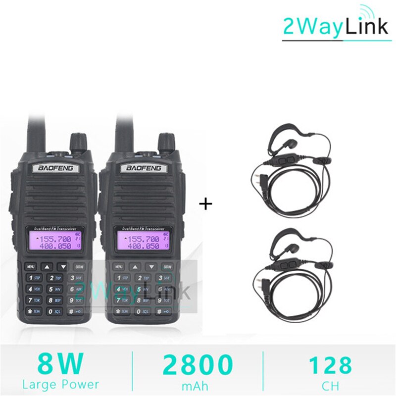 2 stücke UV-82 5W 8W Walkie Talkie Optional Baofeng Radio UV82 Dual PTT Zwei Weg Radio Dual Band UHF VHF Radio 10 KM Baofeng UV-82 HP: hinzufügen 2PTT Headset