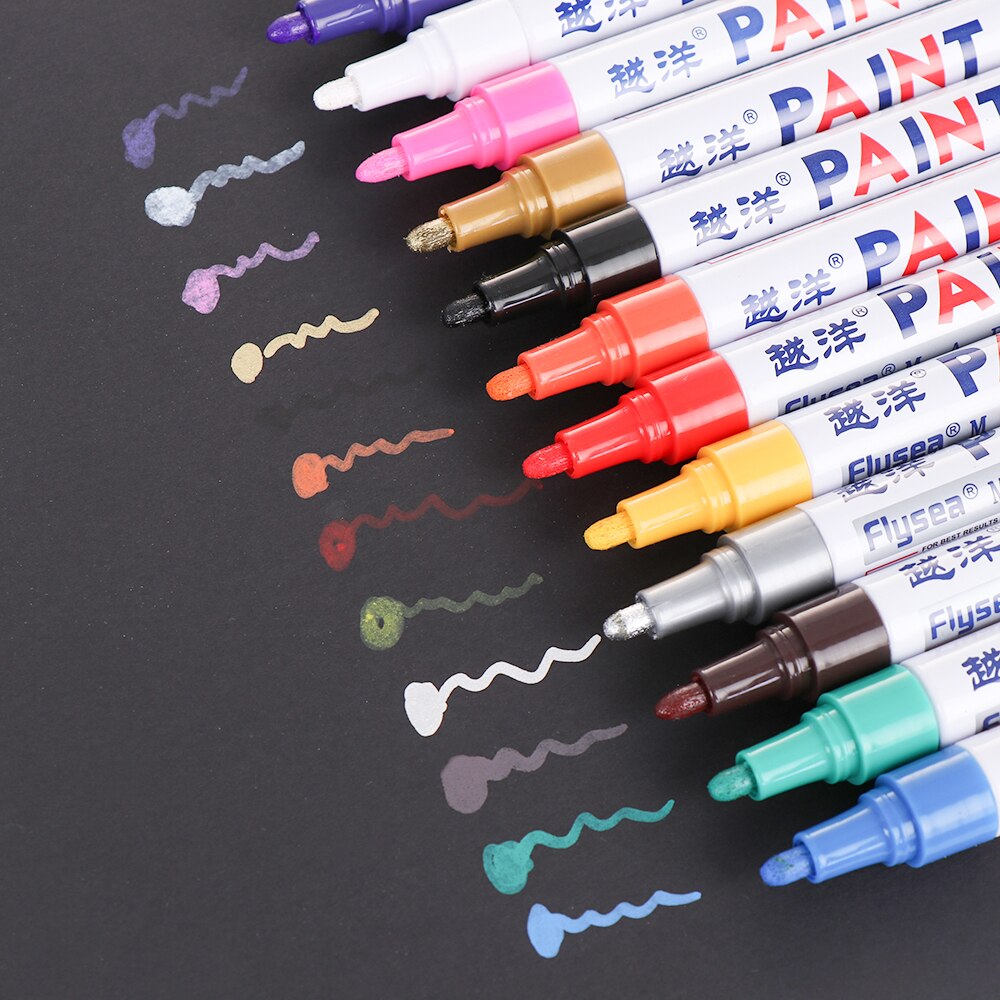 12 kleuren Waterdichte Auto Tyre Loopvlak Rubber Paint Pen Permanente Verf Marker Pennen Graffti Kras Reparatie Applicator Tool