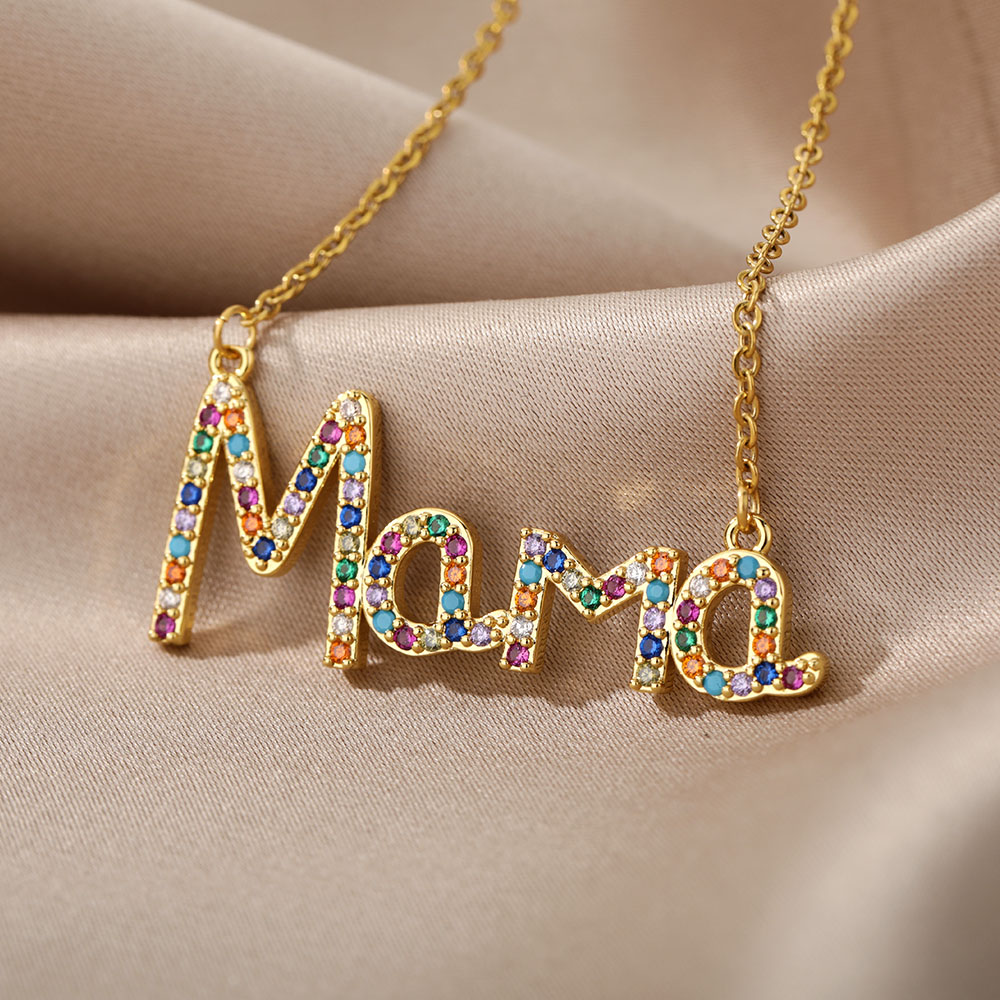 murmeln Schild Mutter knapp Name Anhänger Halskette Für Frauen Zirkonia Elegante Halskette Schmuck Schmuckstück Femme