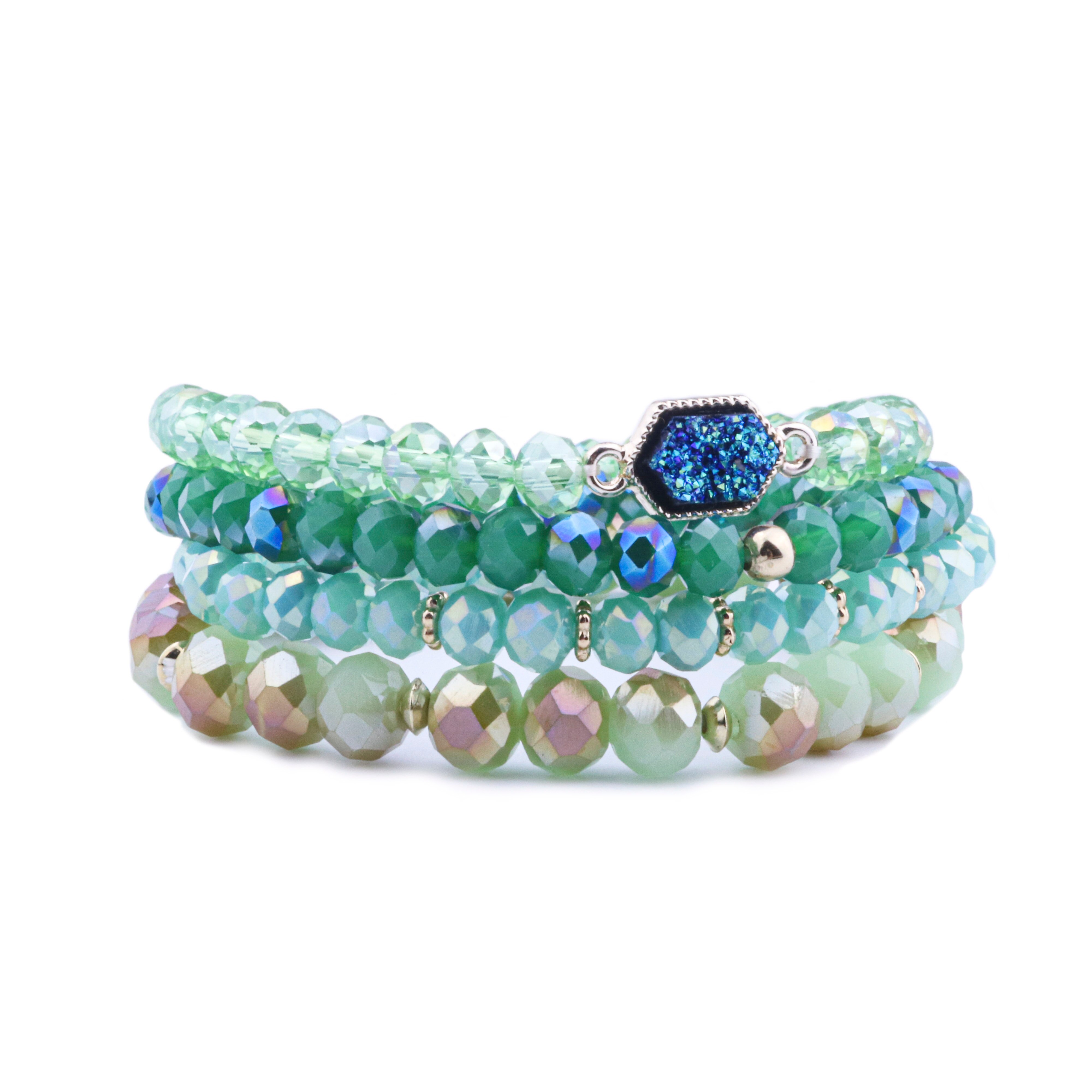 WIW 4 unids/set estirable de cuentas de cristal pulseras combinadas Pack de de las mujeres de alivio del estrés Yoga: green