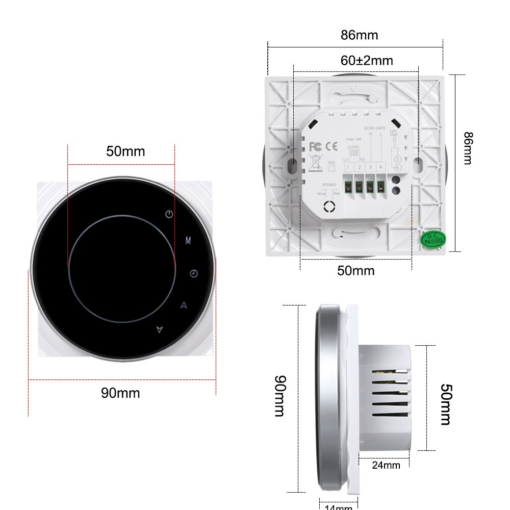 16A 95~240V Smart Electric Heating Thermostat with Touchscreen LCD Display Weekly Programmable Room Temperature Controller