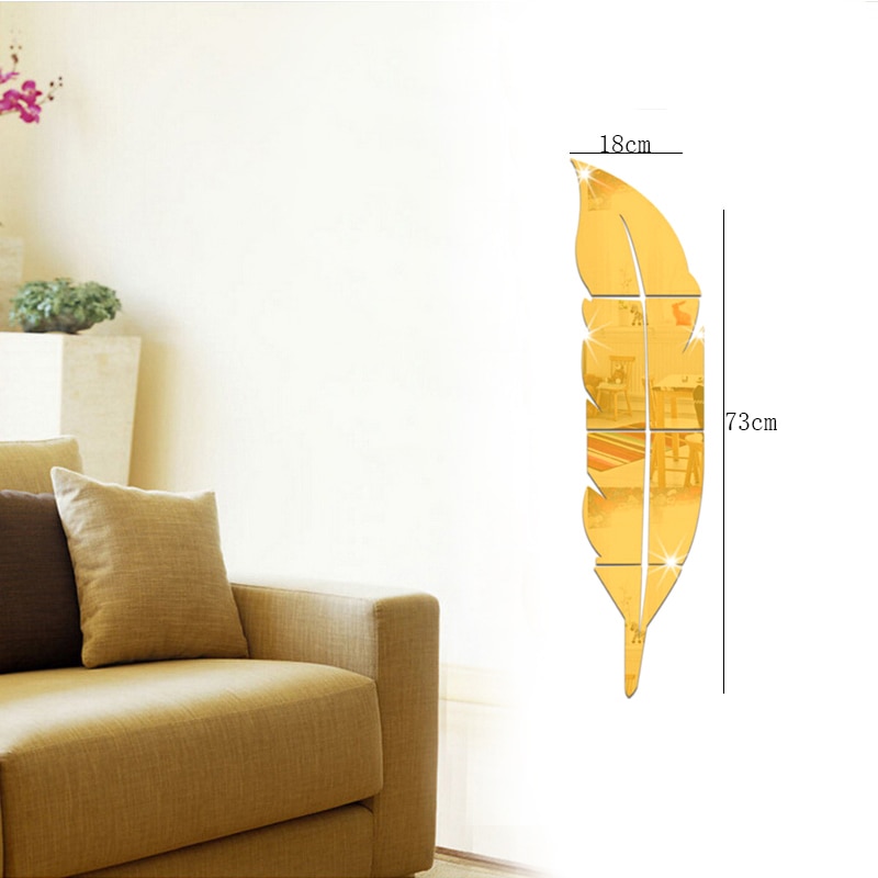 Plumas DIY Plume 3D espejo Adhesivo de pared para arte de sala de estar decoración del hogar vinilo adhesivo acrílico Mural decoración de pared